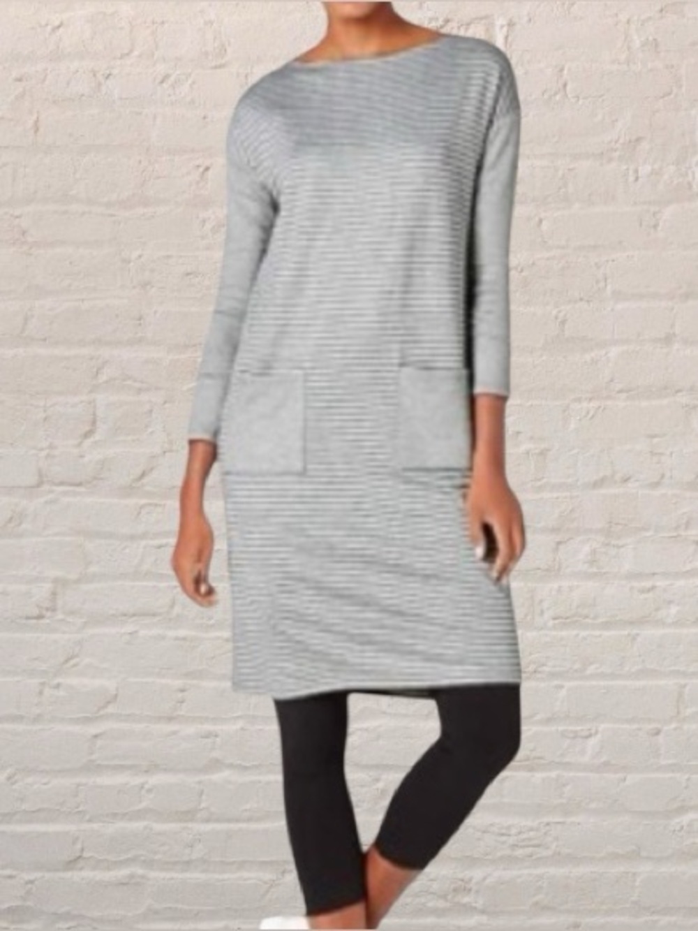 J.Jill contrasting Stripe patch pocket tunic Dress Gray/White Size L